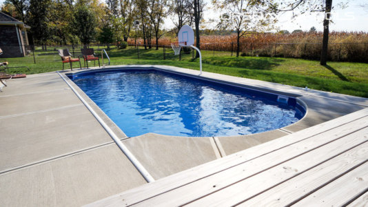 Thursday Pools side view of Maya Cathedral pool with basketball hoop