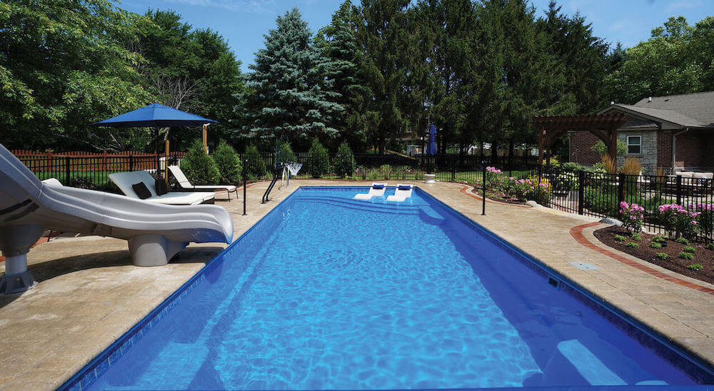 Thursday Pools front view of Aspen pool with lounge chairs