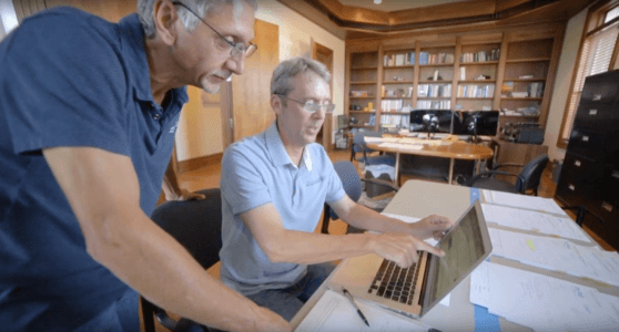 Thursday Pools Bill working on computer - inventing