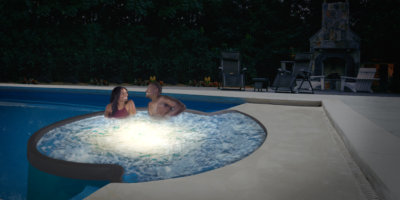 sunken living area fiberglass pool