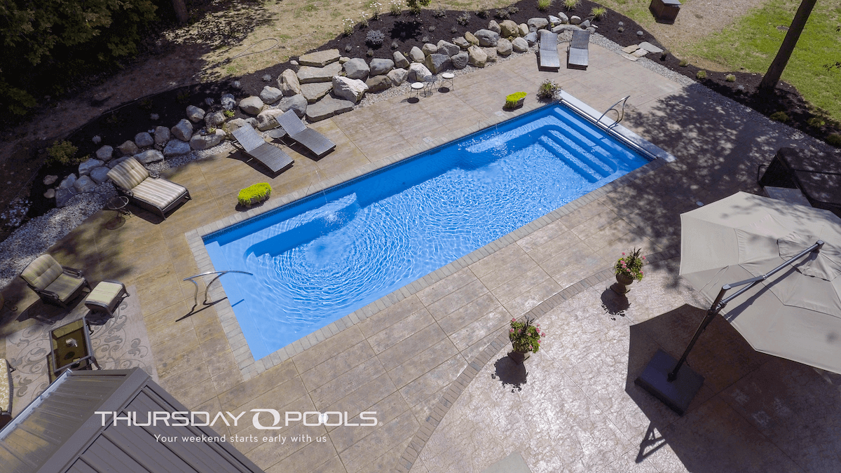 Thursday Pools Aerial view of Spirit Pool with water features