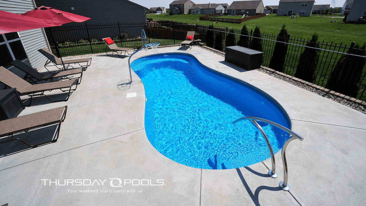 Thursday Pools front view of Titus Pool with basketball hoop