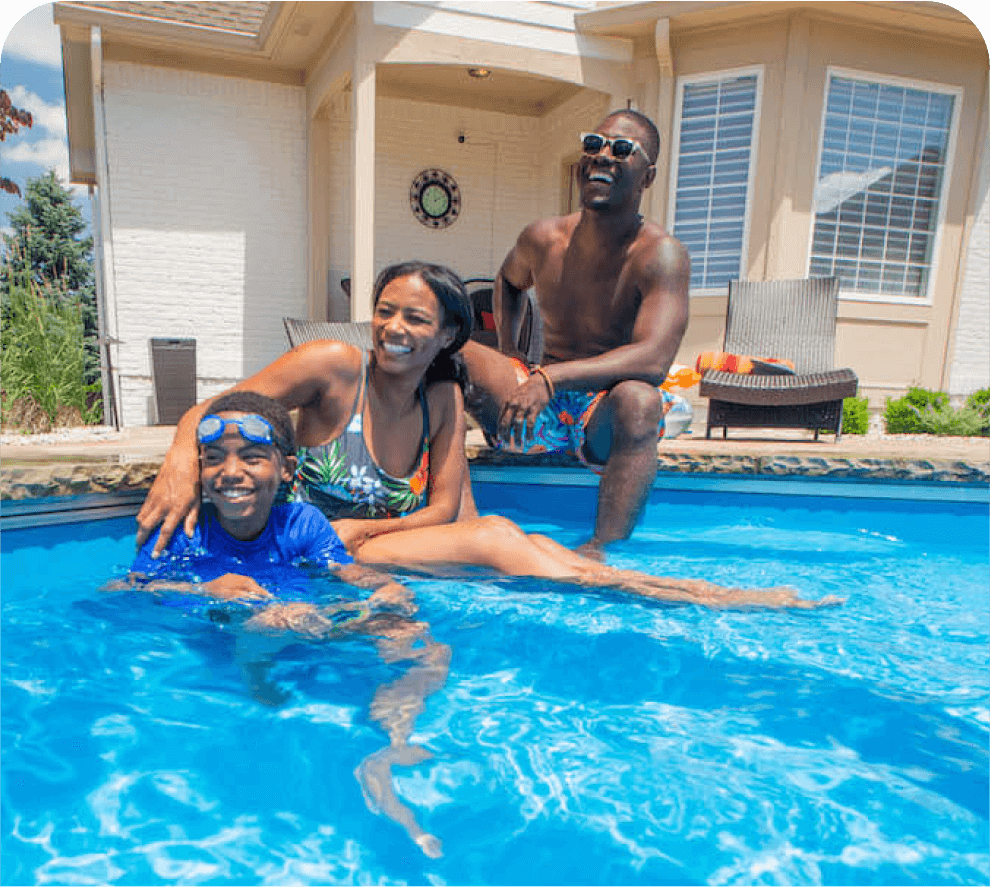 Thursday Pools lifestyle photo of family sitting on ledge of pool