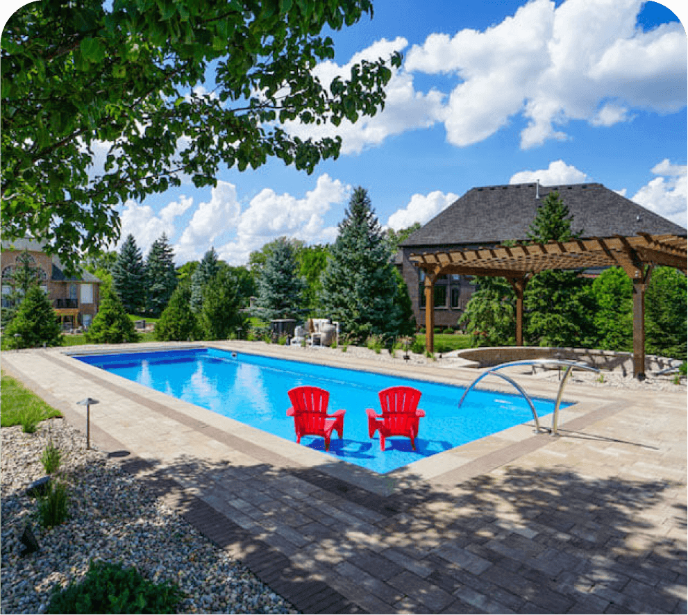 Thursday Pools red chairs sitting in pool