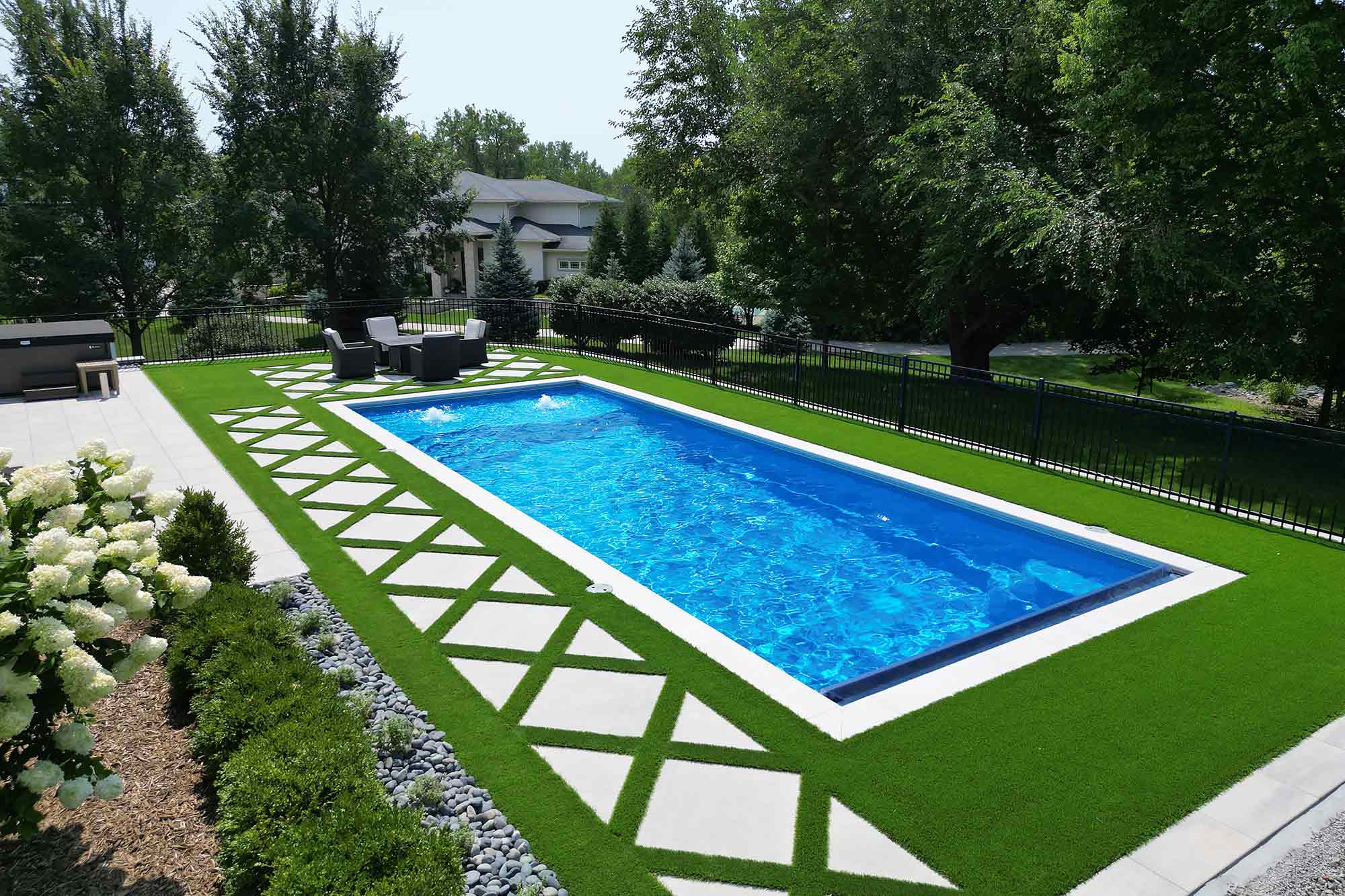 installed river pools fiberglass pool with diamond and turf installation